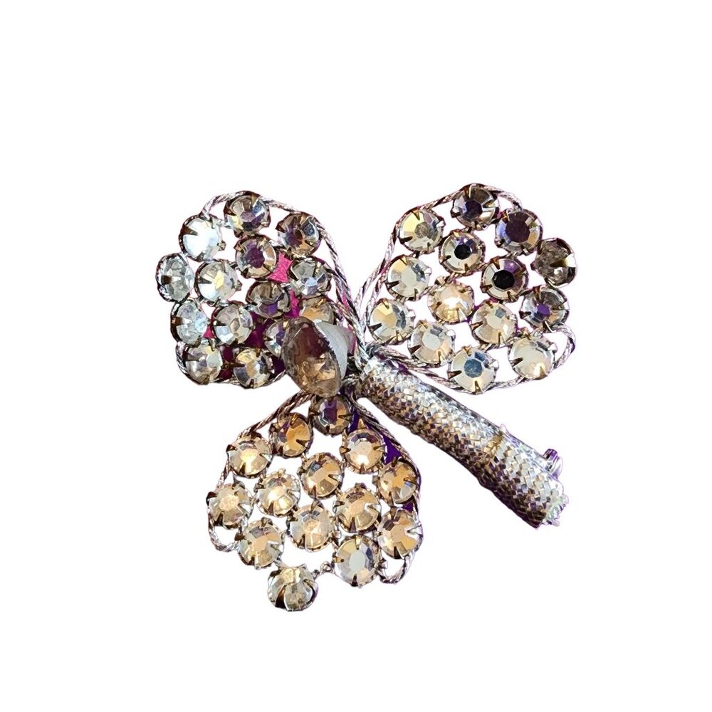 Vintage Rhinestone Hand Done Clover Brooch (A1594)